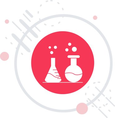 Beyaz arka planda izole edilmiş matara ve kimya laboratuvarı test ikonu olan çizgi test tüpü. Laboratuvar cam levhası. Renkli taslak konsepti. vektör