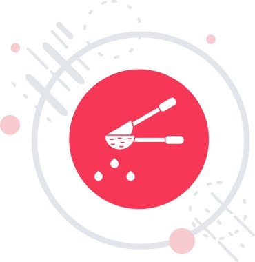 Beyaz zemin üzerinde çubuk simgesi olan beyaz çizgili davul. Müzik işareti. Ulusal müzik aleti. Kırmızı daire düğmesi. vektör