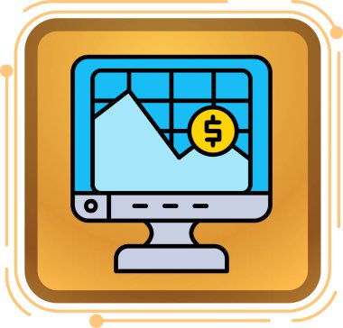 Dolar sembollü bilgisayar monitörü ve para simgesi, özet biçimi