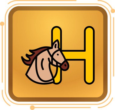 Beyaz arkaplanda kahverengi renkli bir at resmi var. hayvan sembolü vektör illüstrasyonu