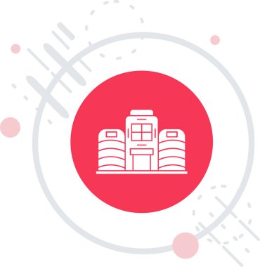 Bira ikonu için uzun gölgeli beyaz çizgi fıçısı. Kırmızı daire düğmesi. vektör illüstrasyonu