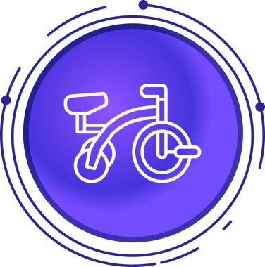 Beyaz çizgili bisiklet tekeri simgesi beyaz arkaplanda izole edilmiş. Bisiklet yarışı. Ekstrem. Spor malzemeleri. Mavi daire düğmesi. vektör.