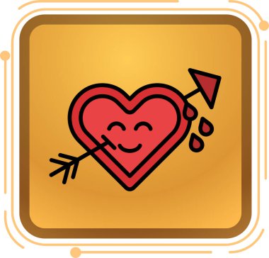 kalp ve ok ikonu. Web için kalp ve ok vektör simgesinin karikatür çizimi