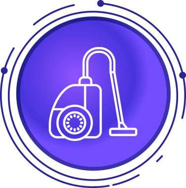 Siyah çizgi elektrikli süpürge ikonu beyaz arkaplanda izole edildi. Mavi kare düğme. vektör illüstrasyonu