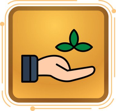 Çizgi film tarzında bir yaprak vektör simgesi ile el