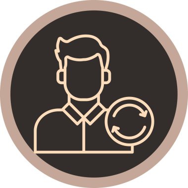 Müşteri servisi vektör simgesi. Bu düz yuvarlak sembol kahverengi renklerle çizilmiş ve beyaz arkaplanda izole edilmiştir..