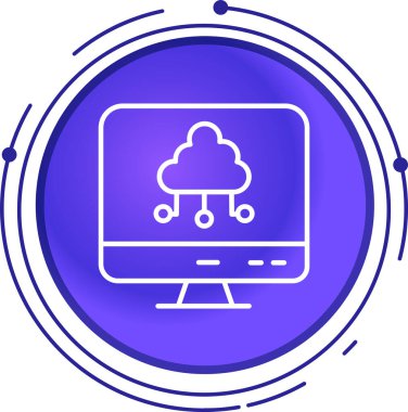 Beyaz arkaplanda bulut teknolojisi simgesine sahip çizgi dizüstü bilgisayar. Bilgisayar hesaplama konsepti. Renkli taslak konsepti. vektör