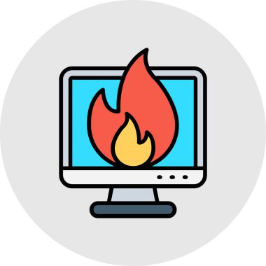 dizüstü bilgisayar ateş simgesi, vektör illüstrasyonu