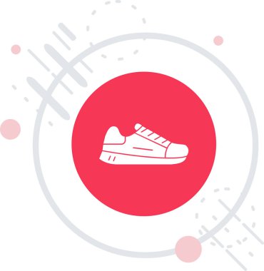 Pembe arka planda izole edilmiş beyaz spor ayakkabı ikonu. Çember düğmesi. vektör.