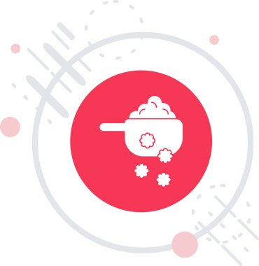 Kızartma ya da kızartma sembolü üzerinde uzun gölge olan tava ikonu. Kırmızı daire düğmesi. vektör illüstrasyonu.