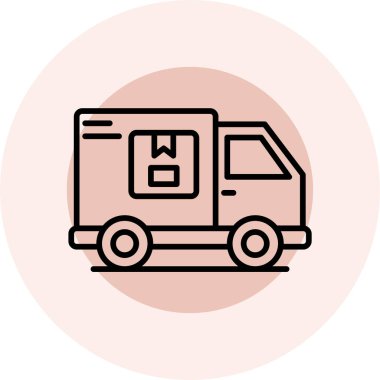 Teslimat aracı ikonu. Beyaz arkaplanda ana hat biçiminde vektör simgelerinin özet çizimi