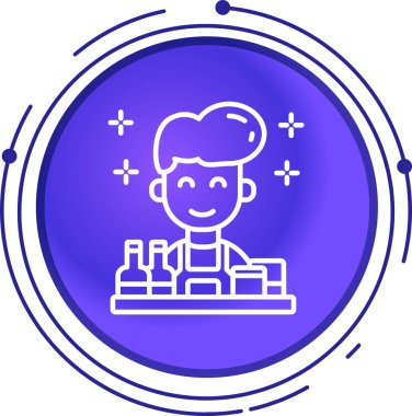 Beyaz arka planda izole edilmiş tıbbi maske ikonundaki çizgi adamı. Renkli taslak konsepti. vektör.