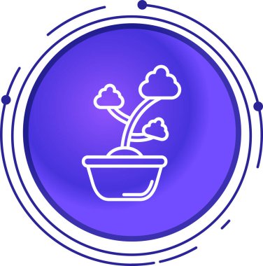 Beyaz arkaplan ile izole edilmiş beyaz çizgi bitki simgesi. Sling 'de bitki. Yaprak işareti. Saksı bitkileri. Mavi daire düğmesi. vektör illüstrasyonu