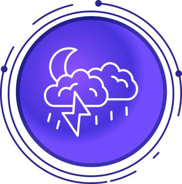 Beyaz zemin üzerinde yağmur ikonu olan çizgi yıldırımı. Bulut simgesi. Flaş ikonu. Sürgülü. Fırtına işareti. Renkli taslak konsepti. vektör