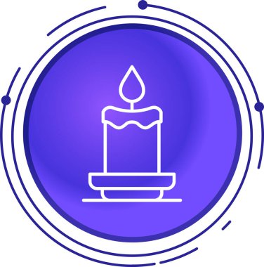 Beyaz arkaplanda izole edilmiş mum ikonlu yanan mavi mum. Kavurucu mumlu rical lindrical çubuk. Mavi daire düğmesi. vektör illüstrasyonu