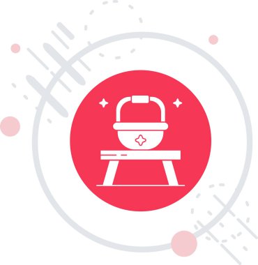 Beyaz ızgara ikonu uzun gölge arkaplanı ile izole edilmiş. bbq Izgara Partisi. Kırmızı daire düğmesi. vektör illüstrasyonu