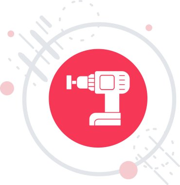 Beyaz arkaplanda beyaz çizgi mikroskobu simgesi izole edildi. Kimya, ilaç enstrümanı, mikrobiyoloji büyütme aracı. Kırmızı daire düğmesi. vektör.