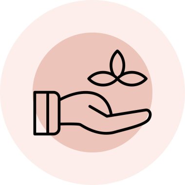 El ele tutuşan bitki simgesi, çizgi vektör illüstrasyonu