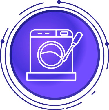 Siyah çizgi yıkama simgesi beyaz arkaplanda izole edildi. Çamaşır makinesi. Çamaşır makinası, çamaşır makinesi. Ev aletleri sembolü. mavi daire rastgele noktalar.