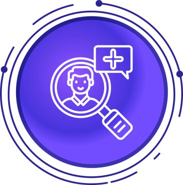 Beyaz arka planda insan kafası simgesi olan çizgi büyüteç. Renkli taslak konsepti. vektör