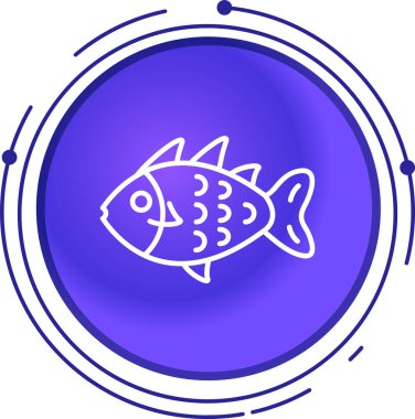 Mavi balık simgesi beyaz arkaplanda izole edilmiş. Mavi daire düğmesi. vektör illüstrasyonu