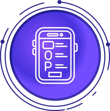 Beyaz çizgili akıllı saat, cep telefonu ve beyaz arka planda izole edilmiş akıllı saat simgesi. Mobil uygulama kontrol sistemi. Mavi altıgen düğmesi. vektör