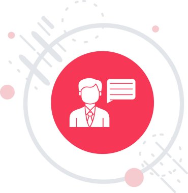 Beyaz çizgi iş adamı simgesi beyaz arka planda izole edildi. Kırmızı daire düğmesi. vektör illüstrasyonu