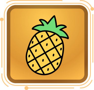 Taze ananas, meyve vektörü çizimi, çizgi film