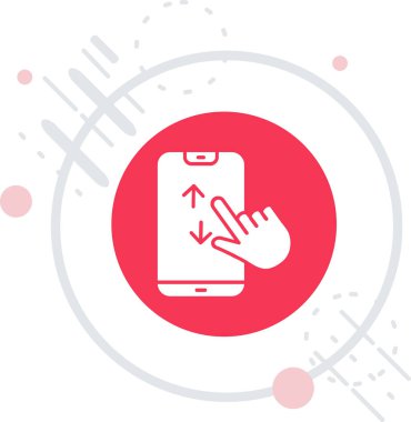 Beyaz çizgili akıllı telefon ikonunda uzun gölge arkaplanı var. Kırmızı daire düğmesi. vektör