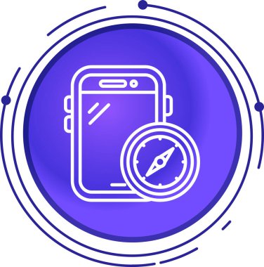 Beyaz arka planda izole edilmiş akıllı saat simgesine sahip beyaz çizgi cep telefonu. Akıllı saat. Soyut daire düğmesi. vektör.