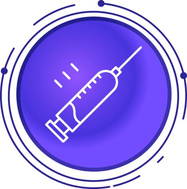 Beyaz çizgi şırınga ikonu uzun arkaplanlı izole edilmiş. Aşı için şırınga, aşı, iğne, grip aşısı. Tıbbi malzemeler. mavi