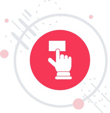 Uzun gölgeli izole edilmiş bir madeni para simgesini tutan beyaz çizgili el. Bankacılık ya da Amerikan para birimi tabelası, nakit para sembolü. Kırmızı daire düğmesi. vektör illüstrasyonu