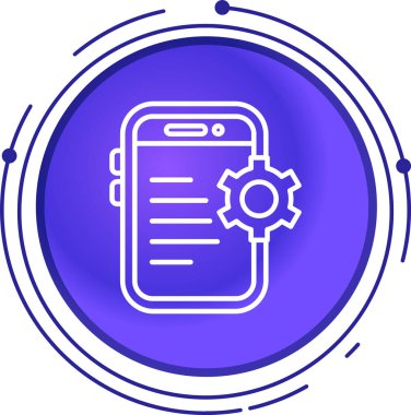 beyaz arkaplanda dişli simgesi olan hat akıllı telefonu. Uygulama ayarlama, servis konsepti, ayarlama seçenekleri, bakım, onarım, onarım. Renkli özet kavramı