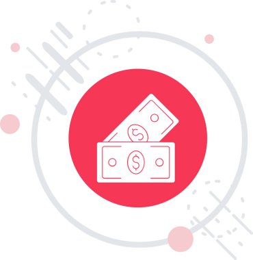 Beyaz çizgi para çantası ikonu gölge gölge ile izole. Bankacılık ya da nakit para işareti. Nakit bankacılık tabelası. Kırmızı daire düğmesi. vektör illüstrasyonu