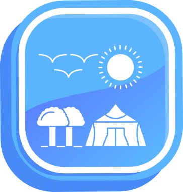 Açık çadır simgesinin izole edilmiş mavi ve beyaz simgesi