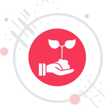 Beyaz çizgi elinde filizleniyor ve uzun gölgeli bir filizlenme ikonu. tohum ve tohum. Tohum filizlenmesi. kırmızı daire düğmesi.