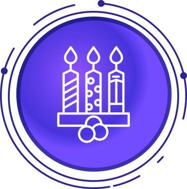 Beyaz zemin üzerinde yanan çubuk simgesi olan mavi çizgi yanan mum. Silindirik mum çubuğu ve yanık. Mavi daire düğmesi. vektör illüstrasyonu