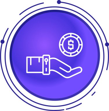 Beyaz arka planda izole edilmiş bozuk para simgesini tutan çizgi. Dolar ya da USD işareti. Nakit bankacılık tabelası. Renkli taslak konsepti. vektör