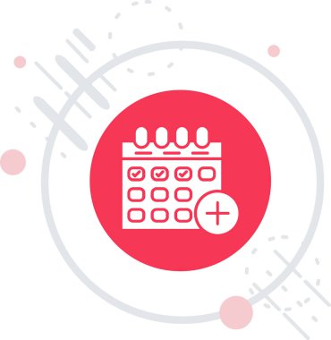 Beyaz arkaplanda kırmızı çizgi takvim simgesi izole edildi. olay hatırlatıcı simgesi. Soyut çember noktaları. vektör illüstrasyonu