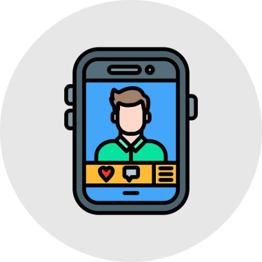 Akıllı telefonu ve sosyal medya vektör illüstrasyonu olan bir adam