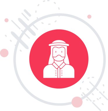 Beyaz arka planda tıbbi maske simgesi olan kırmızı çizgi adamı. vektör illüstrasyonu