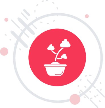 Beyaz arkaplanda izole edilmiş tencere simgesinde renk çizgisi çiçeği. Saksıda yetişen bir bitki. Saksı bitkisi işareti. Değişken rastgele dinamik şekiller. vektör.