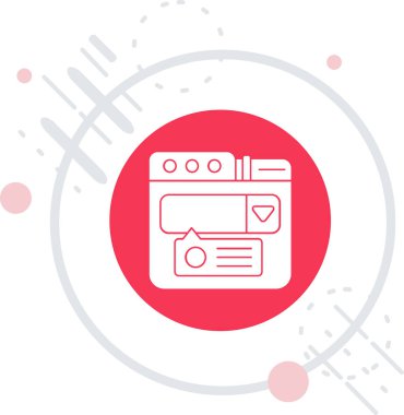 Uzun gölgeli beyaz çizgi akıllı televizyon simgesi. Televizyon tabelası. Kırmızı düğmeli daire. vektör illüstrasyonu