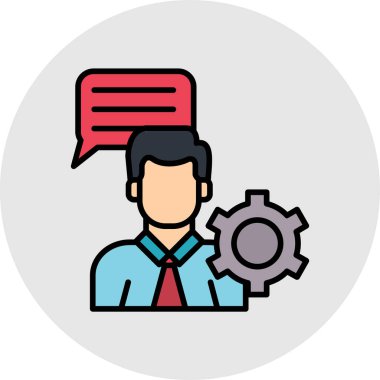 Teçhizatlı iş adamı ve konuşma balonu vektör çizimi tasarımı