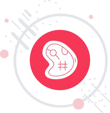 Beyaz çizgi insan mide ikonu beyaz arkaplanda izole edilmiş. Kırmızı daire düğmesi. vektör.