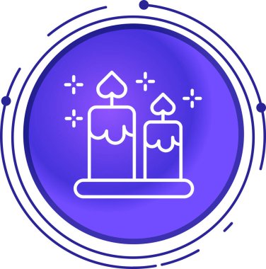 Beyaz arkaplanda izole edilmiş yanan şamdanlarla mum yakma çizgisi. Yanan alevli silindirik mum. Renkli taslak konsepti. vektör