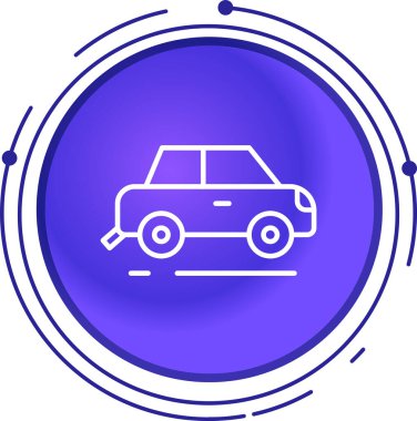 Mavi araba simgesi beyaz arkaplanda izole edildi. Araba ikonu. Beyaz daire düğmesi. vektör illüstrasyonu