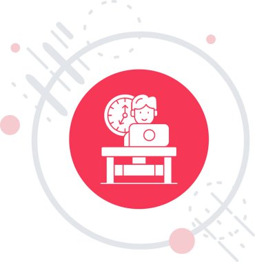 Beyaz çizgi ofis masa simgesi uzun gölge arkaplan izole. Çember düğmesi. vektör illüstrasyonu