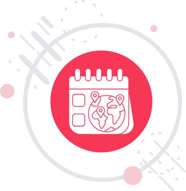 Beyaz arkaplanda kalp ve konum belirleyici simgesi olan renk çizgisi dünya haritası. Dünya Sevgililer Günü ve 1 Mart gradyan beyaz daire düğmesi. vektör