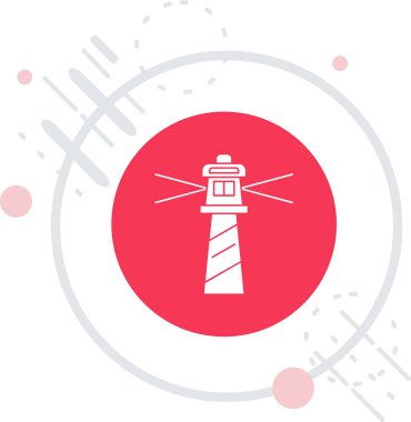 Beyaz arkaplanda izole edilmiş beyaz deniz feneri simgesi. Kırmızı daire düğmesi. vektör.